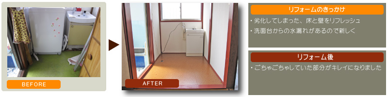 2013年9月　戸建て住宅　洗面台交換　床張替　クロス貼替え　床補修