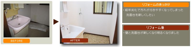 戸建て住宅　洗面台交換　床張替　クロス貼替え　床補修