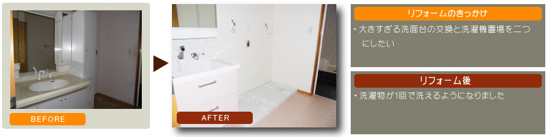 戸建て住宅　洗面台交換　床張替　クロス貼替え　床補修　洗濯パン設置　水道増設
